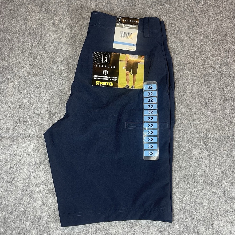 PGA Tour Performance Stretch Fabric Navy Blue Shorts 32 Waist‎ 9" Inseam NEW